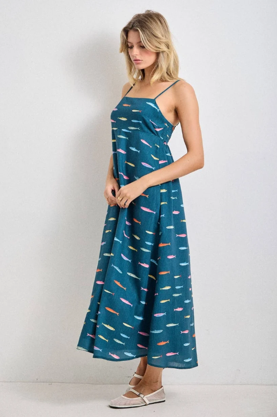Teal Fishies Midi Dress