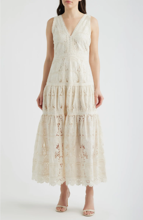 Francia Embroidered Lace Midi Dress