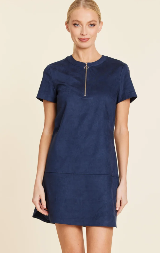 Navy Faux Suede Mini Dress