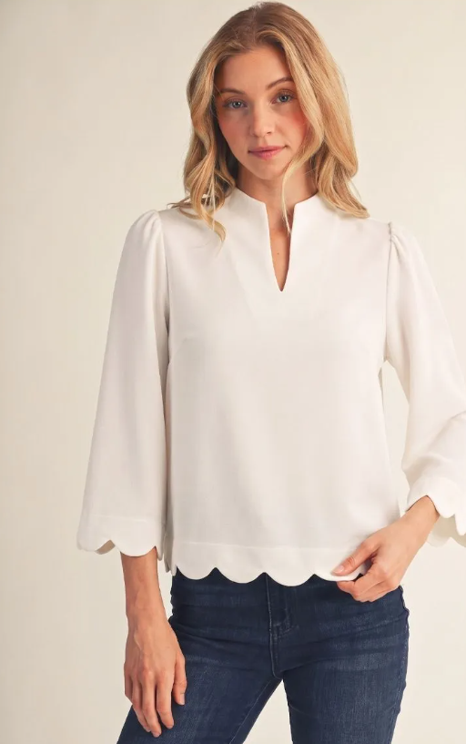 Scallop Edge Ivory Blouse
