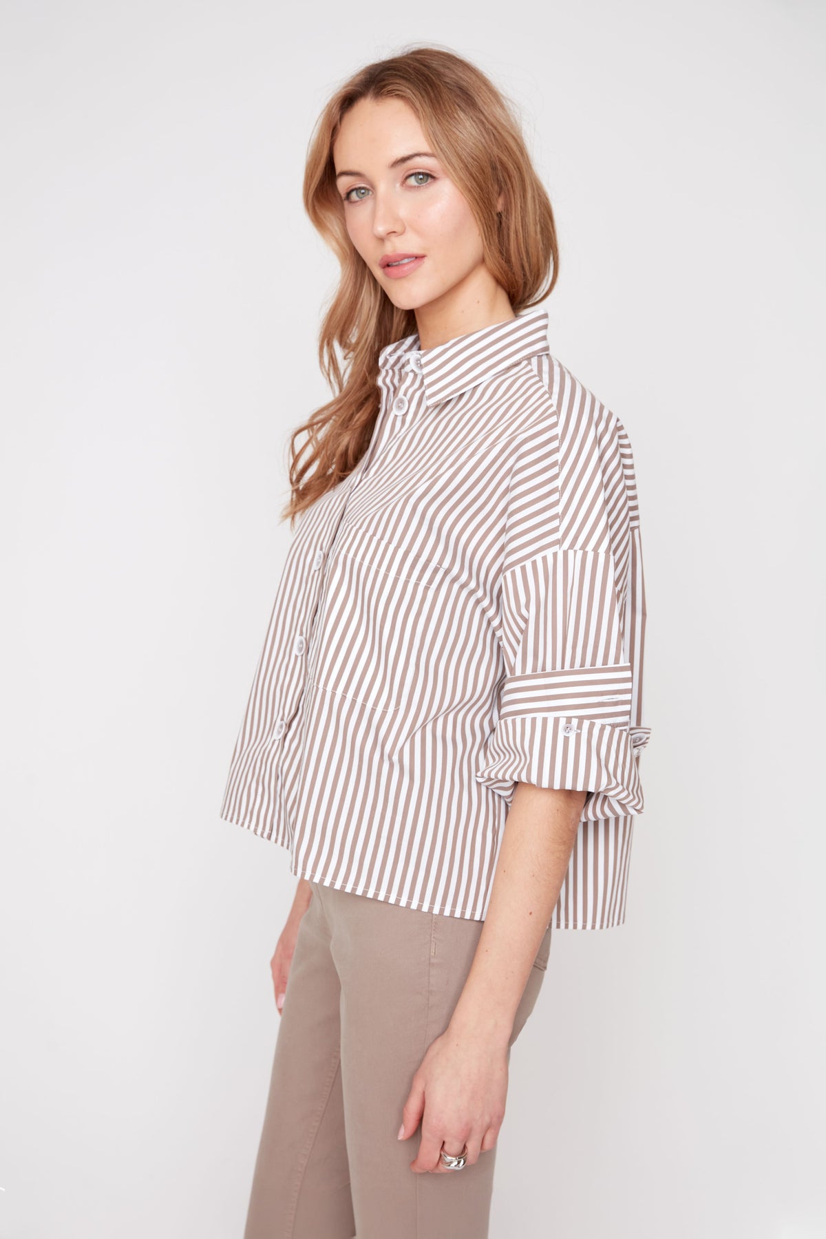 Striped Cotton Cropped Blouse