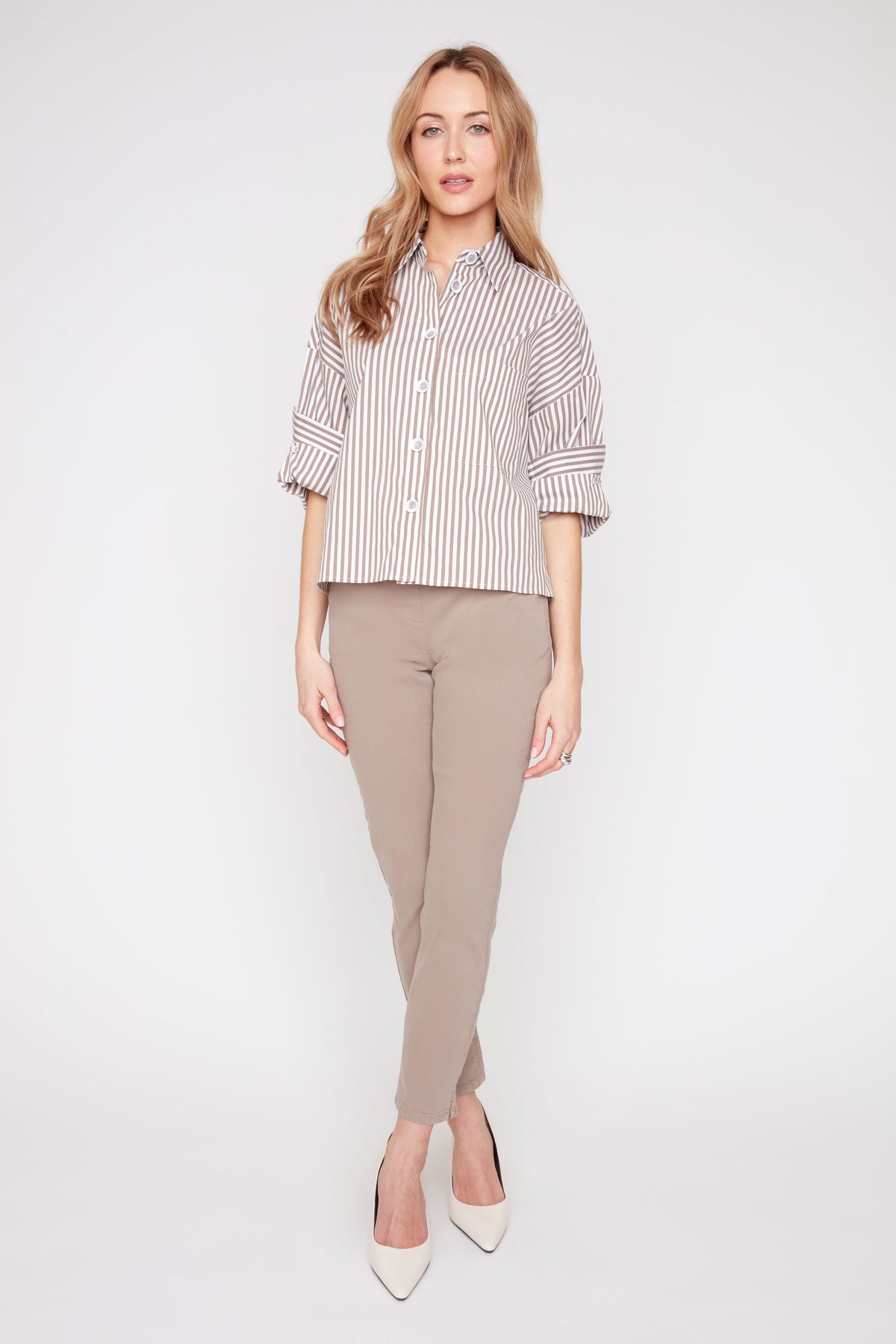 Striped Cotton Cropped Blouse