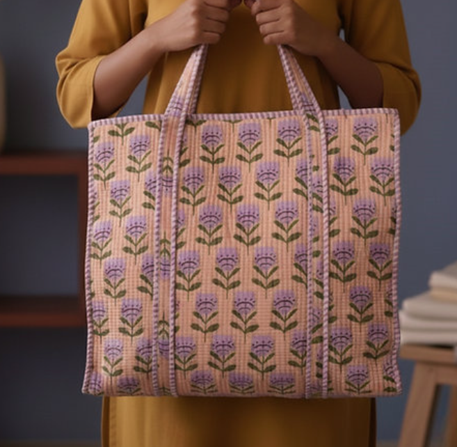 Quilted Cotton Thistle Tote