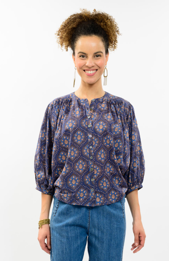 Tile Print Poet Blouse